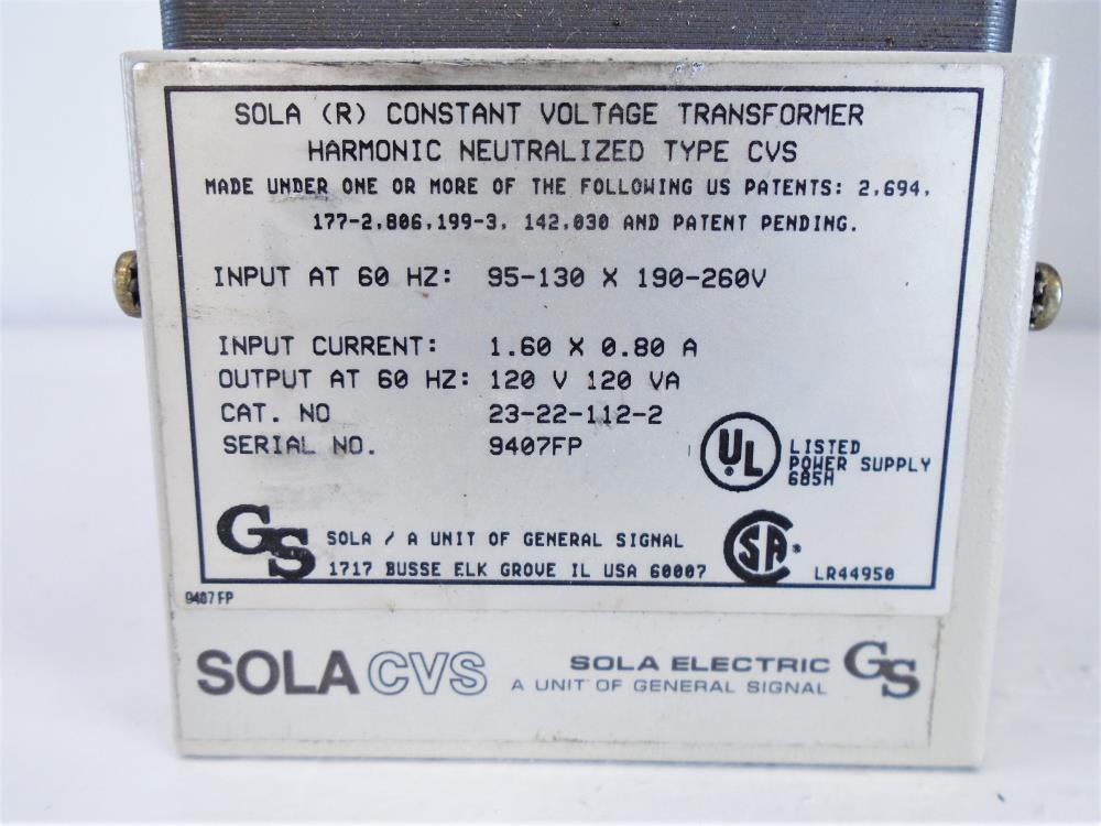 Sola CVS Constant Voltage Transformer 23-22-112-2